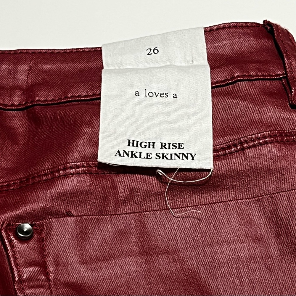 A loves A Womens Size 26 Red Merlot High Rise Ankle Skinny Coated Denim Pant NEW - Picture 6 of 11
